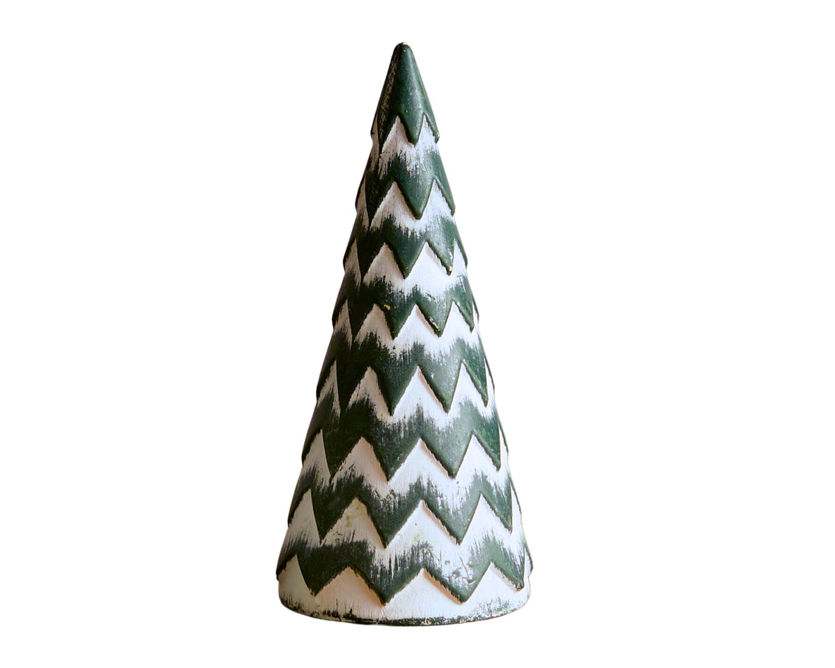 Wooden Christmas Cone Tree, White and Green Zigzag – view 5