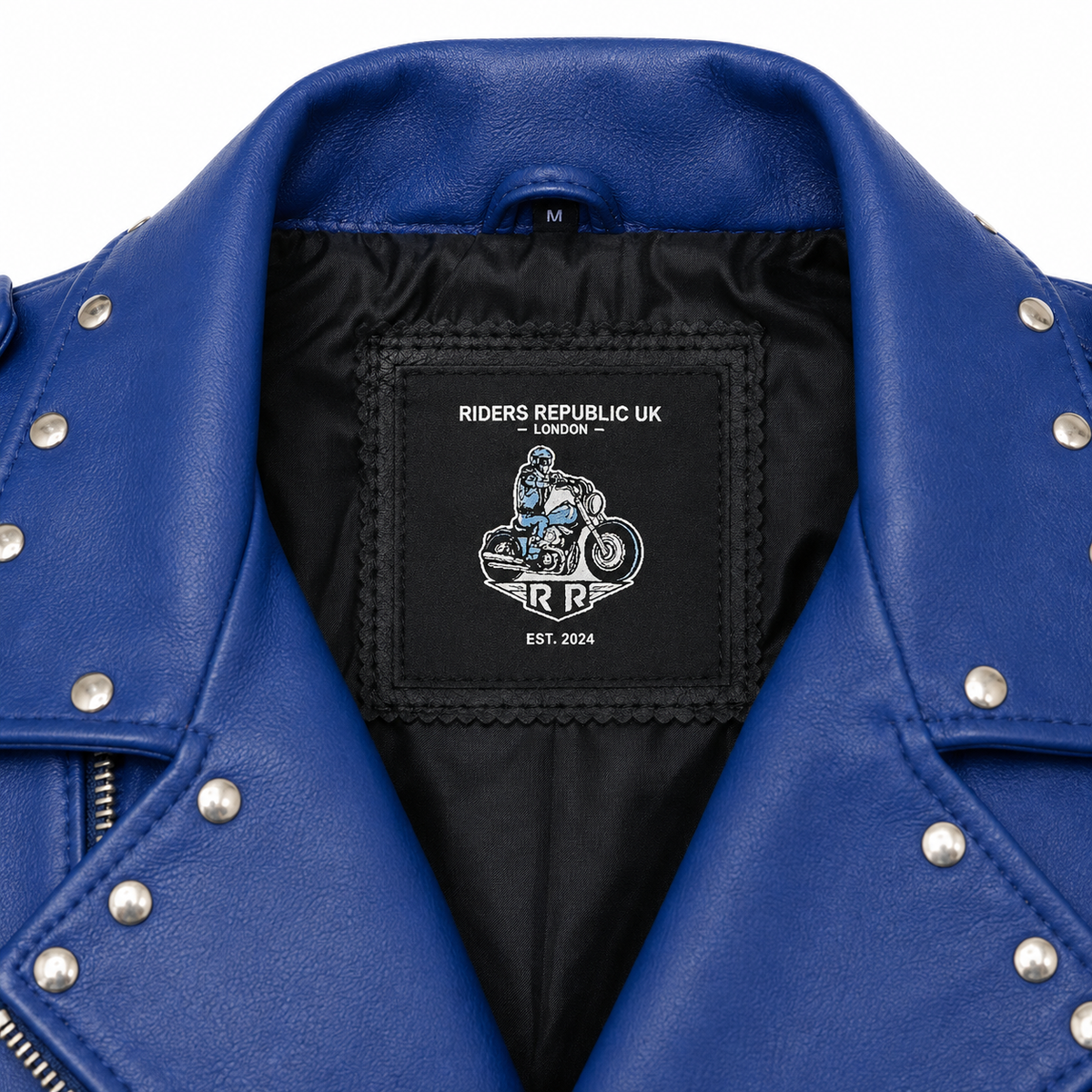 Men’s Studded Blue Leather Biker Jacket