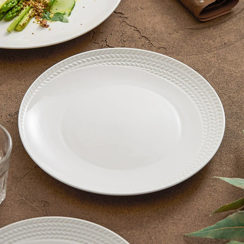 Aapon mini market -Braided Rim White Ceramic Plate