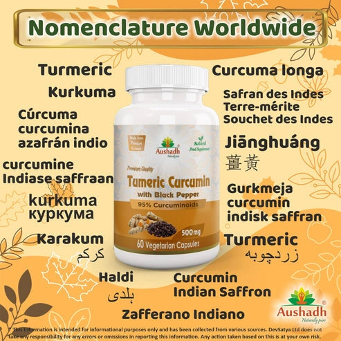 Aaponminimarket Aushadh Tumeric Curcumin with Black Pepper Capsules (Haldi) Joint Comfort & Antioxidant Support - Vegan, Gluten Free, Non-GMO, 60 Capsules