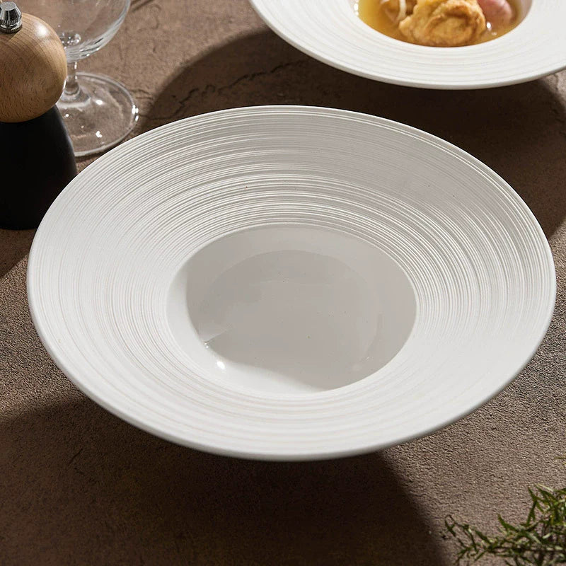 Aapon mini market -Handcrafted Ripple-Texture Wide-Rim Plate