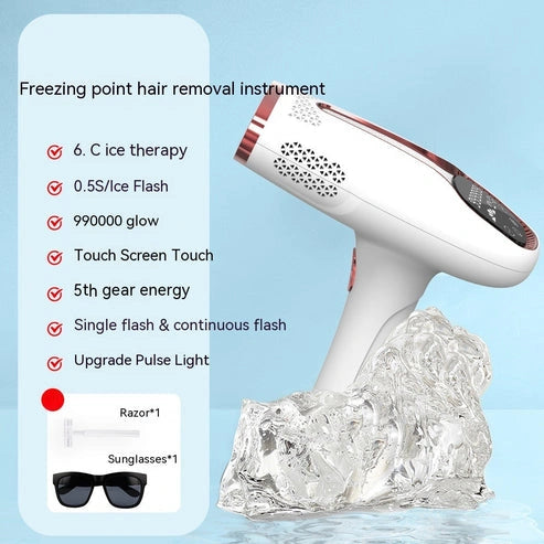 Ice-cooling IPL hair removal device beside ice