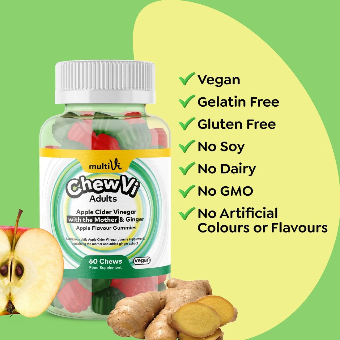 Aaponminimarket Apple Cider Vinegar (with the Mother) & Ginger Gummies - Apple Flavour
