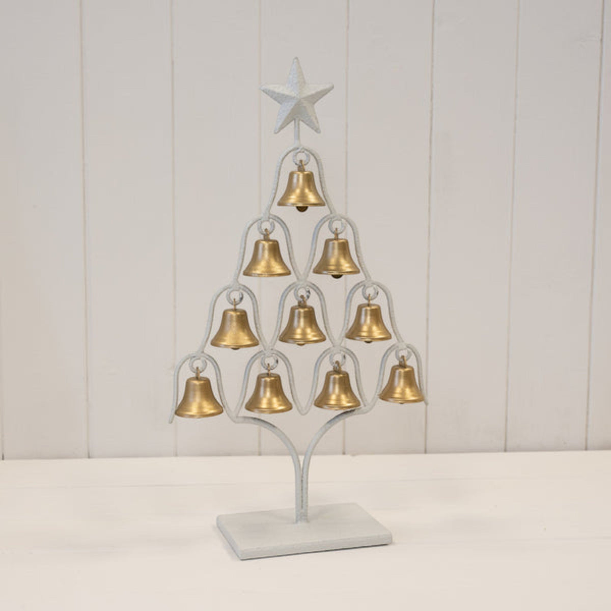 38cm off-white Christmas bell tree on a white shelf