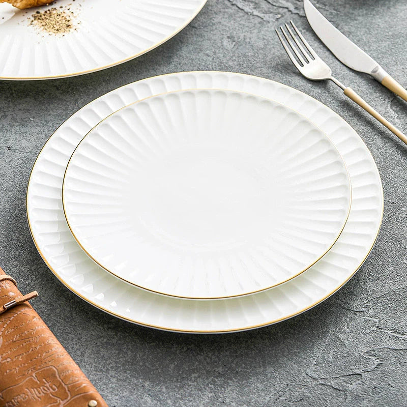 Aapon mini market -Radiant Pleat White Ceramic Plate with Gold Rim