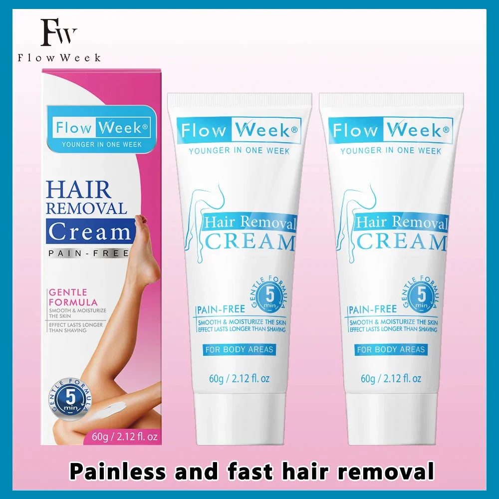 Flow Week hair removal cream box with two tubes