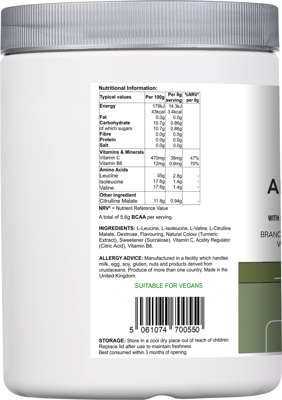 Aaponminimarket Amino Acid Multi | Lemon & Lime Flavour with Citrulline Malate, BCAAs & Vitamins – 300 g