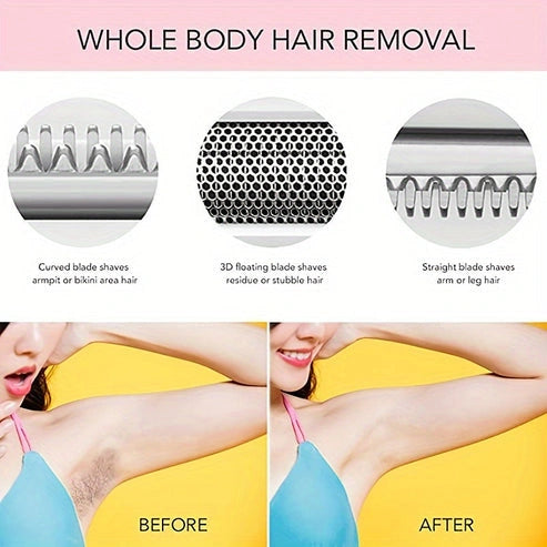 Three blade types on the women's shaver head