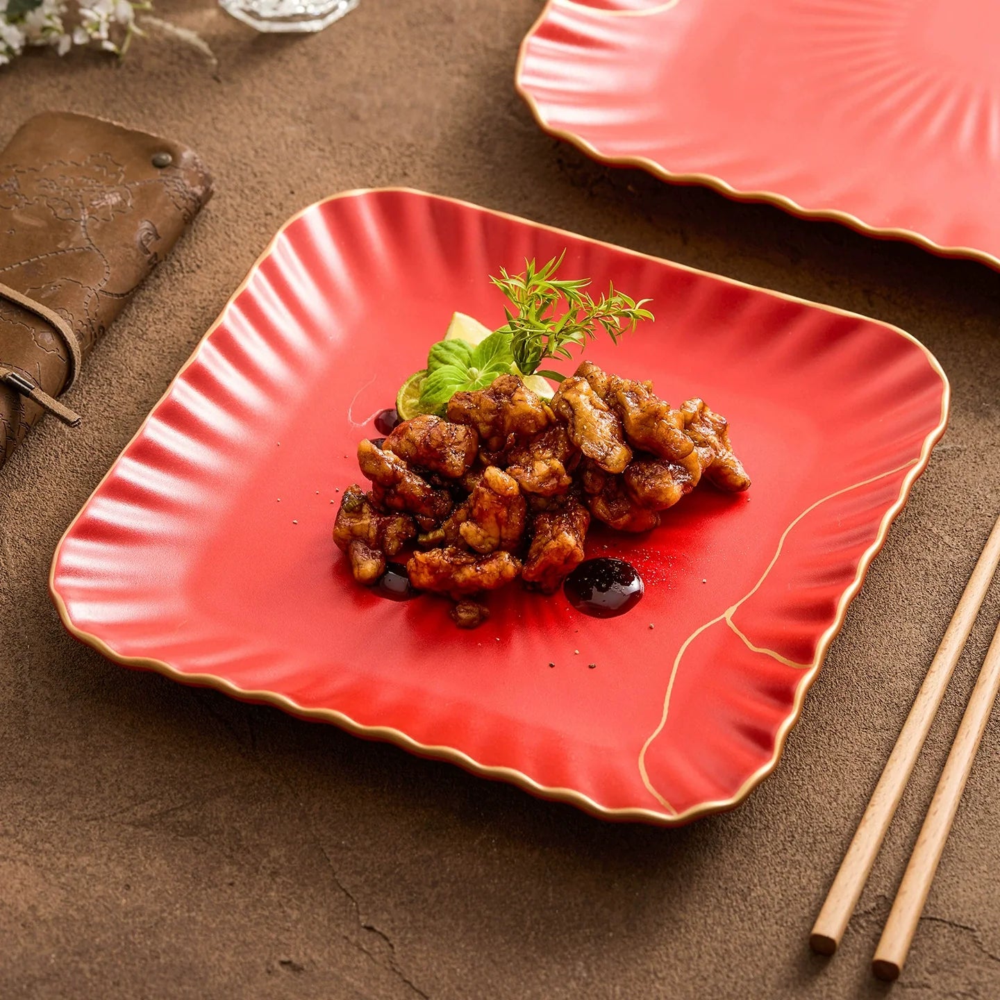 Aapon mini market - Red Vermilion Glazed Porcelain Square Plate