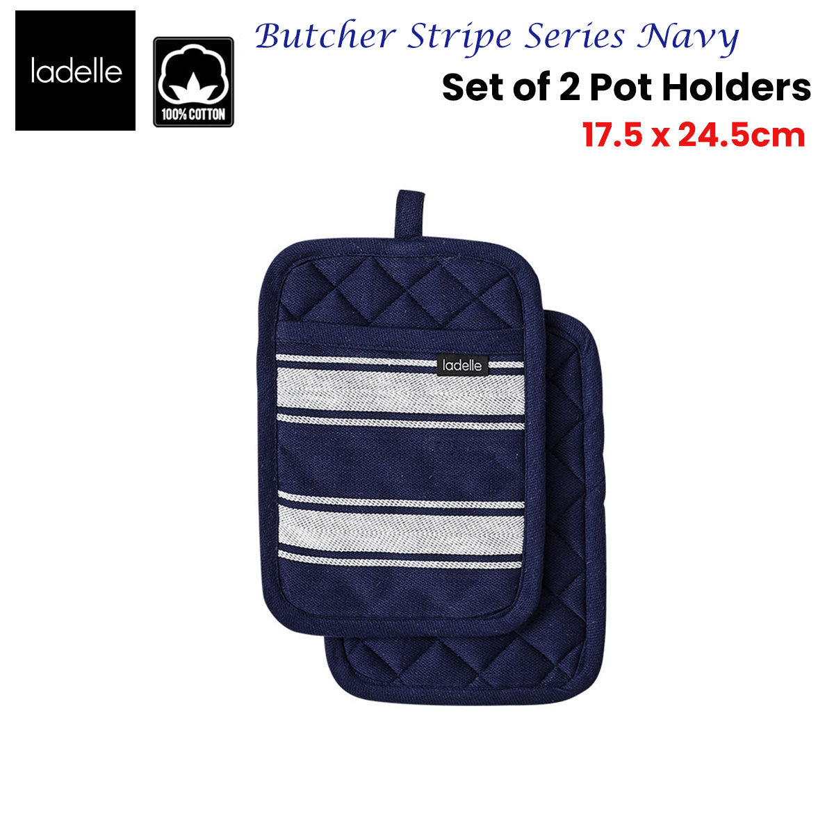 Aapon mini market -NNEDSZ Butcher Stripe Series Navy Set of 2 Pot Holders