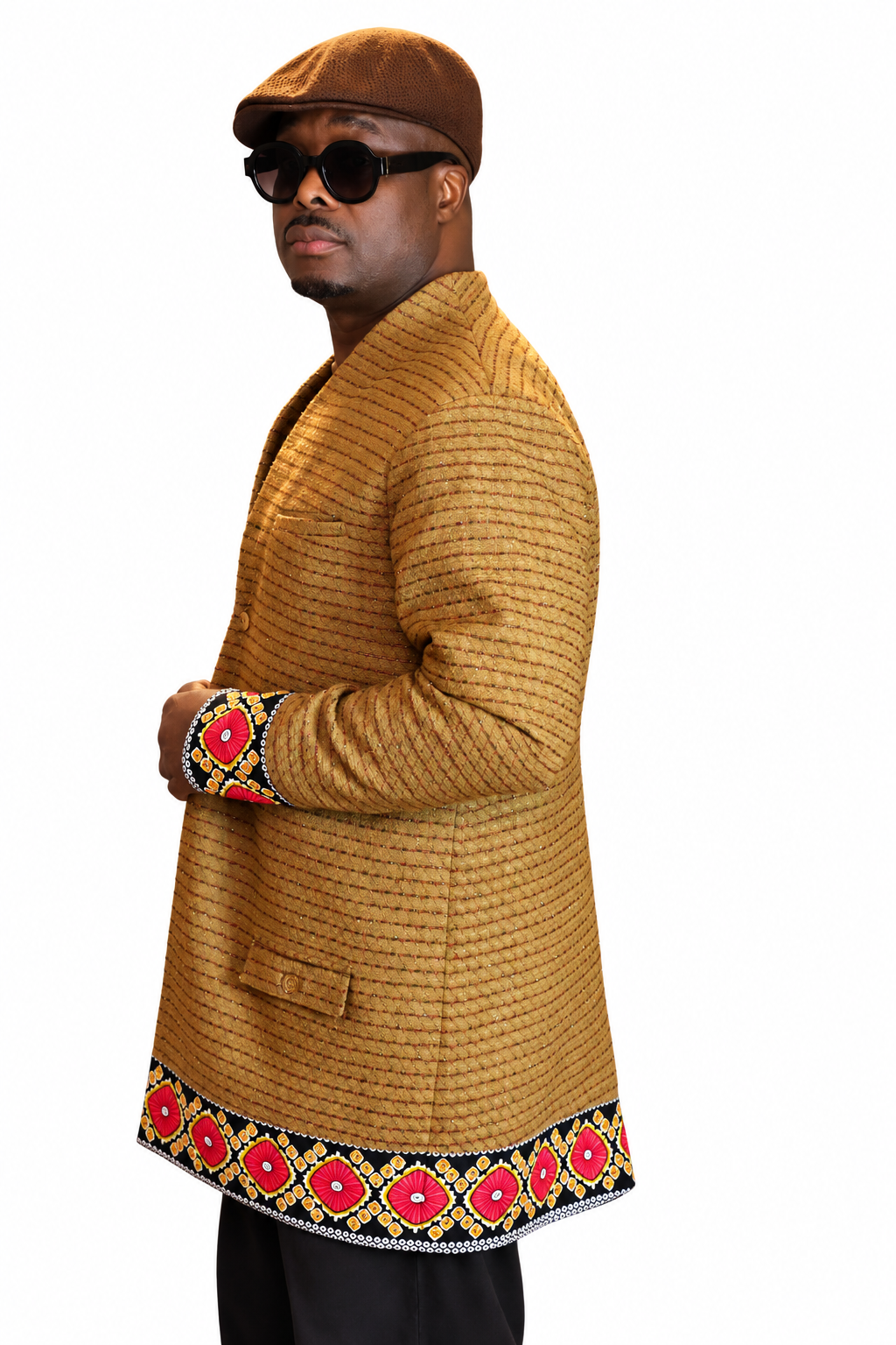 Aurelia | Gold Textured Ankara-Trim Coat
