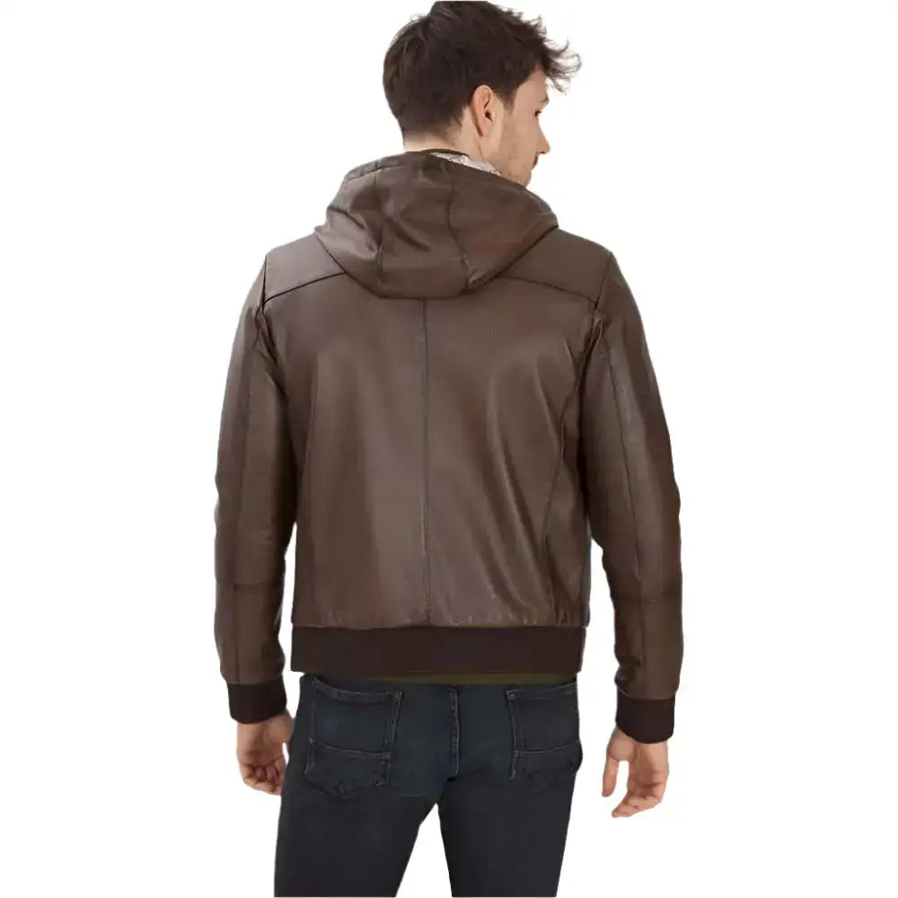 Men’s Brown Hooded Leather Jacket