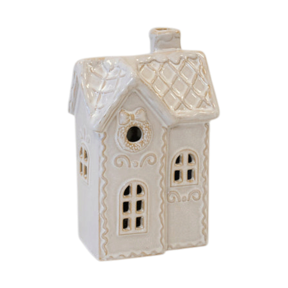 Cream glazed ceramic Christmas townhouse decoration