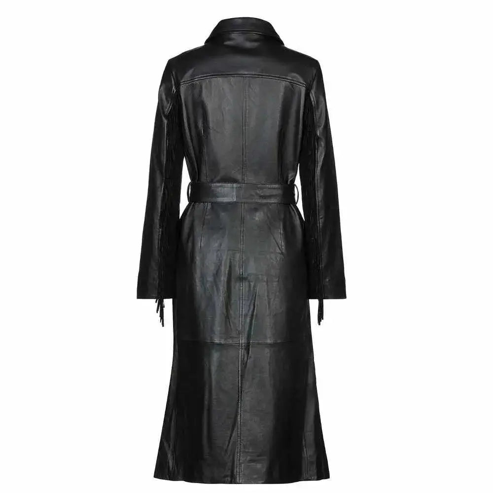 Womens Black Leather Trench Coat