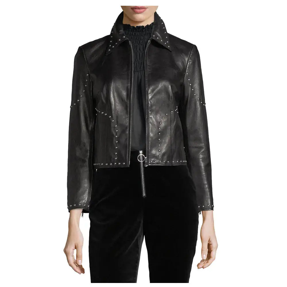 Women’s Army Studded Leather Biker Jacket