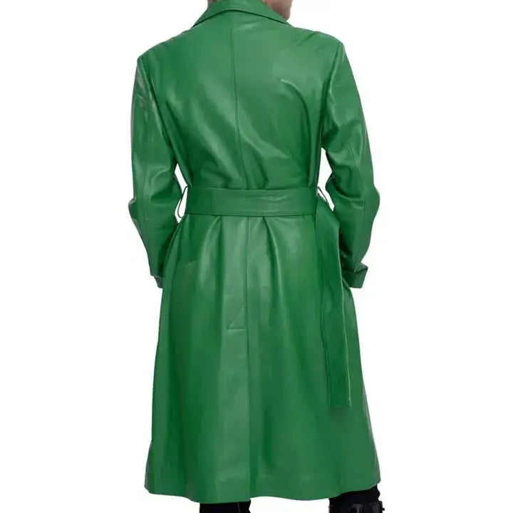 Women's Green Lambskin Leather Trench Coat