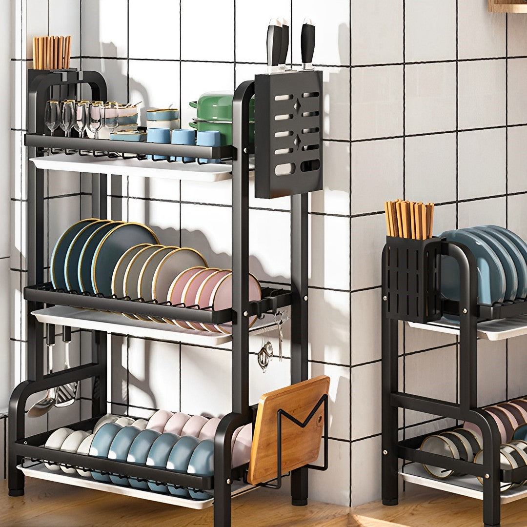 Aapon mini market -NNEAGS 3 Tier 62cm Steel Black Kitchen Countertop Drying Rack