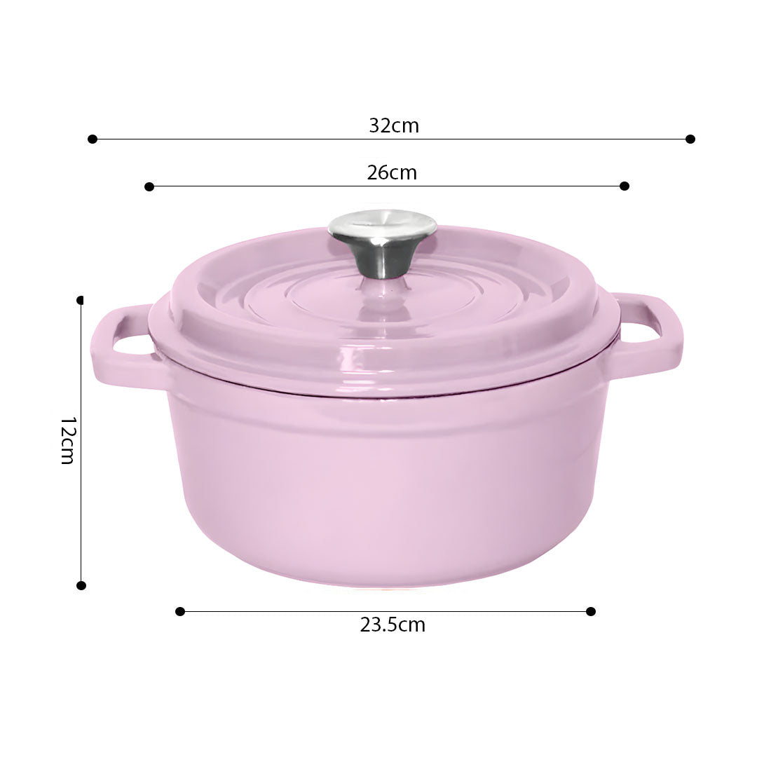 NNEAGS 2X 26cm Pink Cast Iron Ceramic Stewpot Casserole Stew Cooking Pot With Lid
