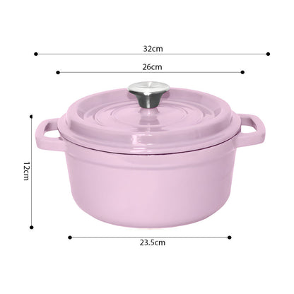 NNEAGS 2X 26cm Pink Cast Iron Ceramic Stewpot Casserole Stew Cooking Pot With Lid