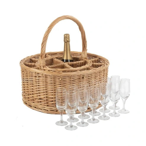 Aaponminimarket Garden Wicker Drinks Basket Complete with 12 Glasses