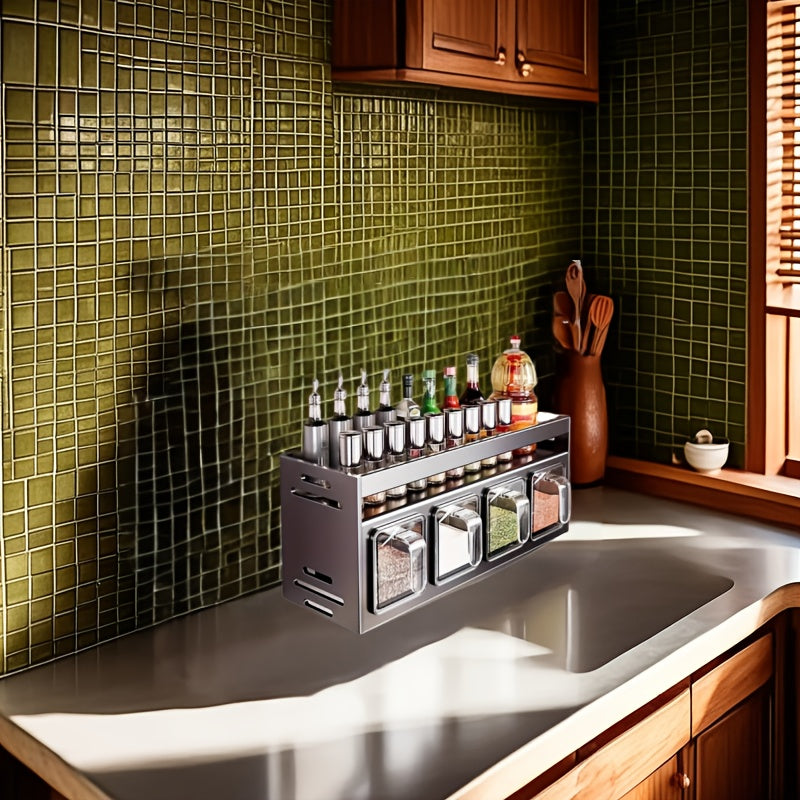 Wall-Mounted Aluminum Spice & Seasoning Organizer Set