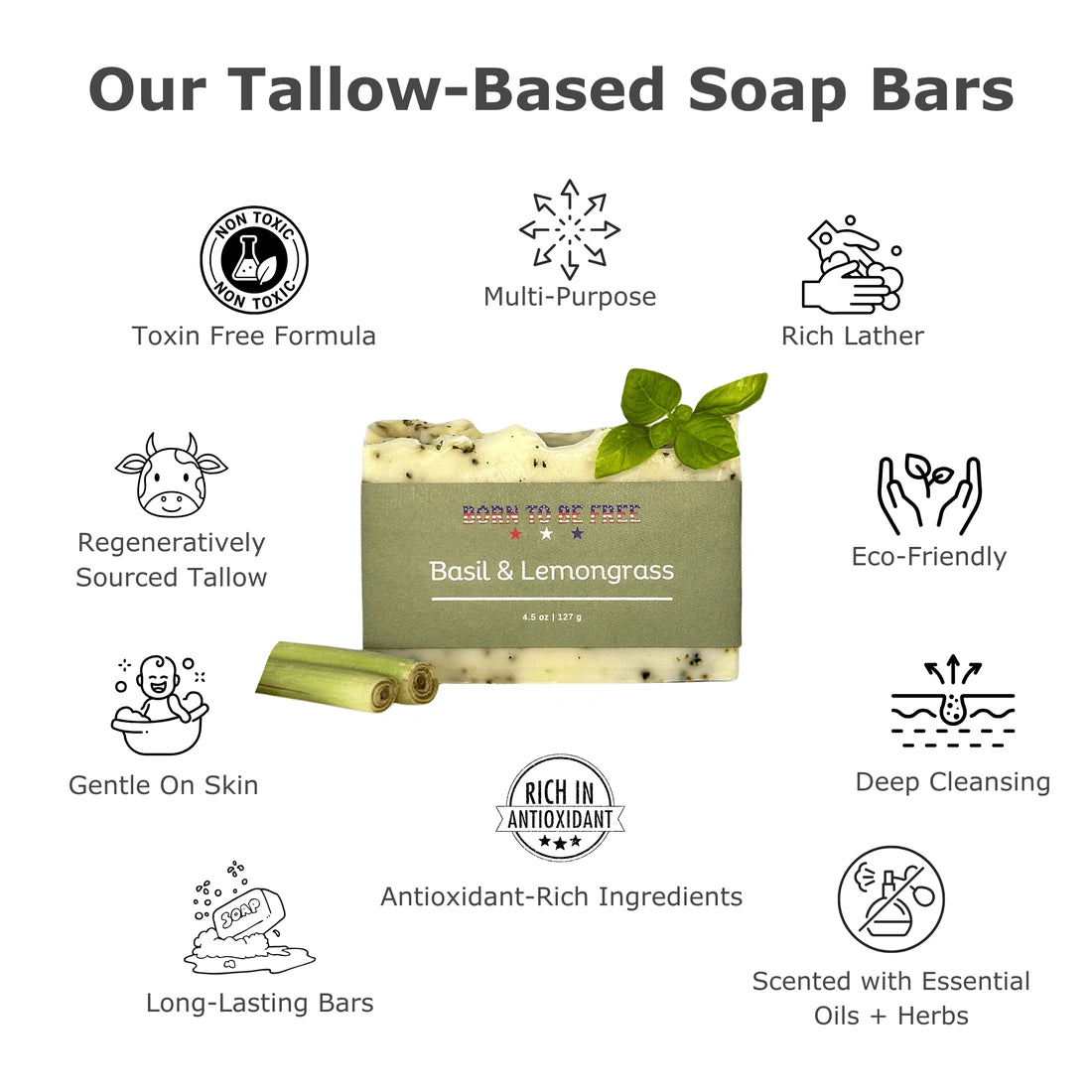 Aaponminimarket Basil & Lemongrass Tallow Soap Bar