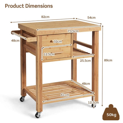 Aaponminimarket NNECW Rolling Bamboo Kitchen Island Cart