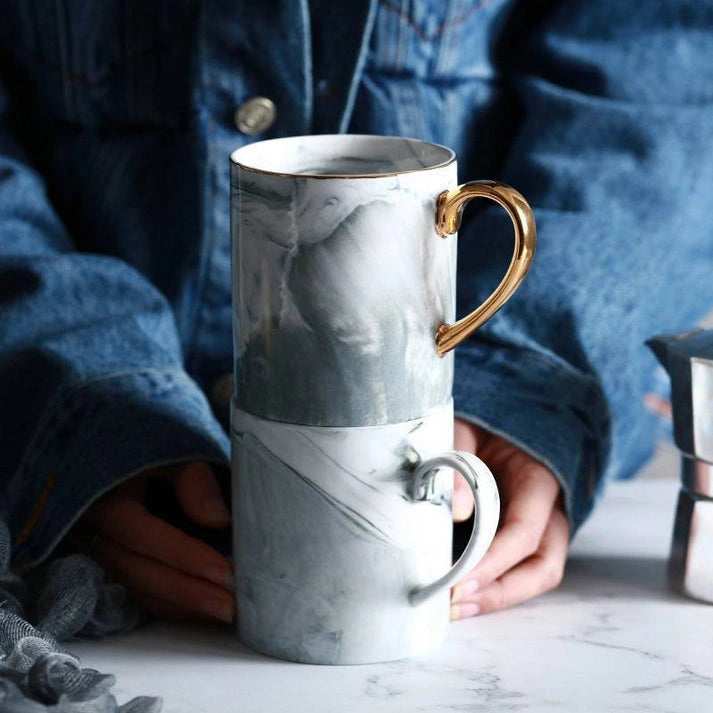 Aaponminimarket Marble Mug with Gold Handle