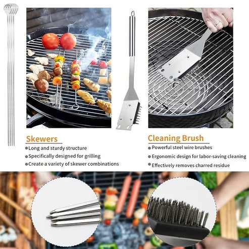 Aaponminimarket Stainless BBQ Grill Tool Set with Thermometer (26pcs)