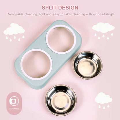 Aaponminimarket Cat Stainless Steel Double Feeding Bowl