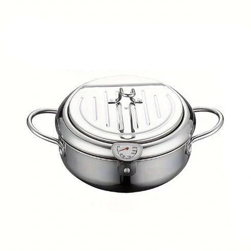 Aaponminimarket Tempura Stainless Steel Fryer Pot with Thermometer
