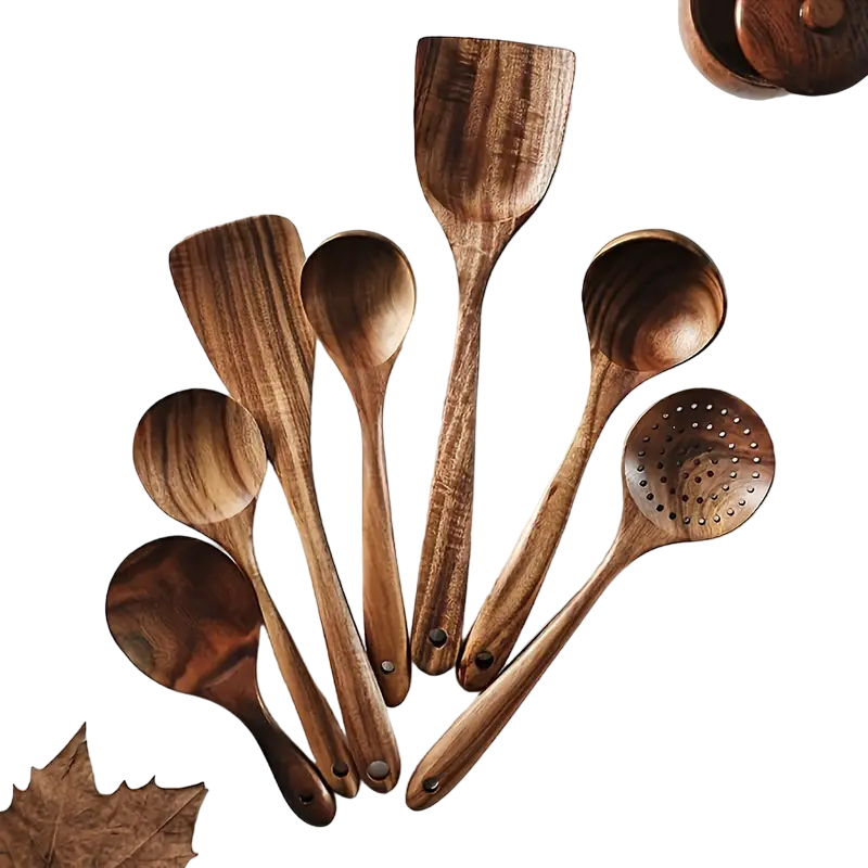 Aapon mini market -7-Piece Natural Teak Wooden Spoons for Cooking Set