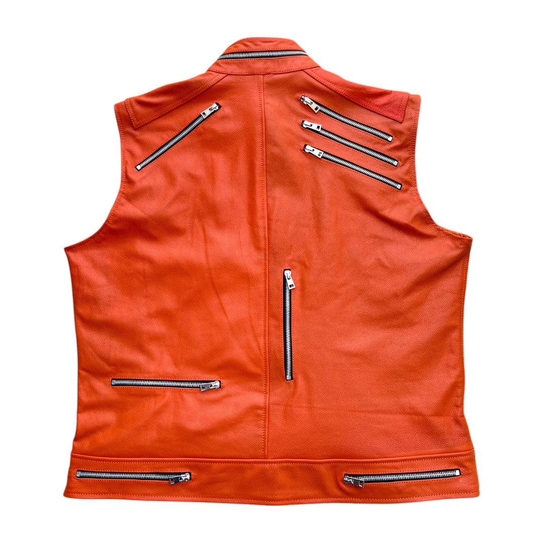 Men’s Orange Leather Motorcycle Vest