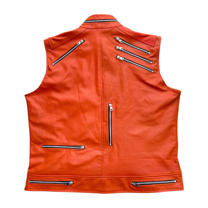 Men’s Orange Leather Motorcycle Vest
