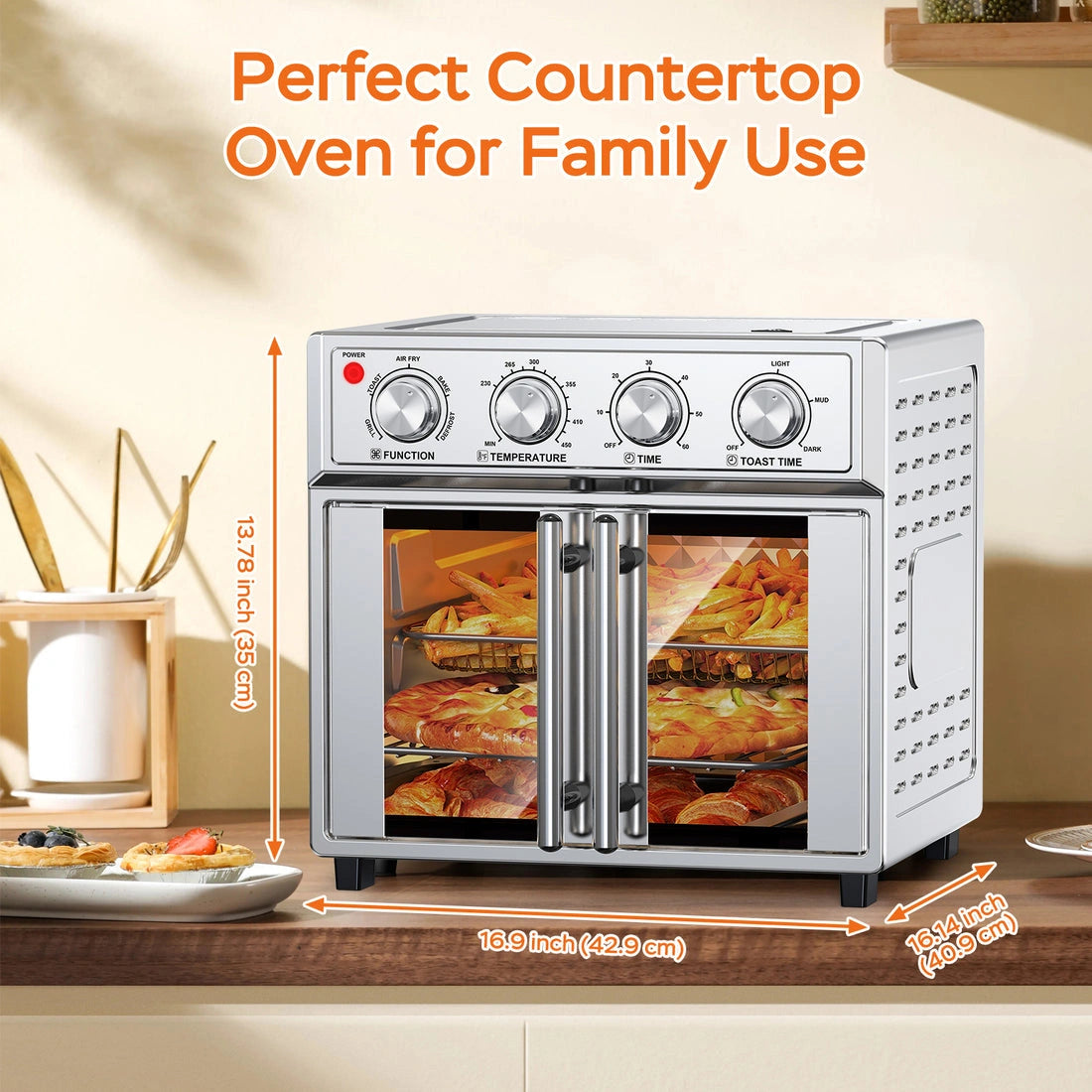 Aaponminimarket 29.5 QT Air Fryer Convection Toaster Oven, French Door, 6 Slices, 1700W,