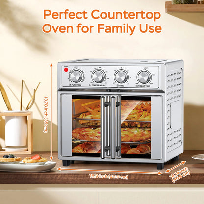 Aaponminimarket 29.5 QT Air Fryer Convection Toaster Oven, French Door, 6 Slices, 1700W,