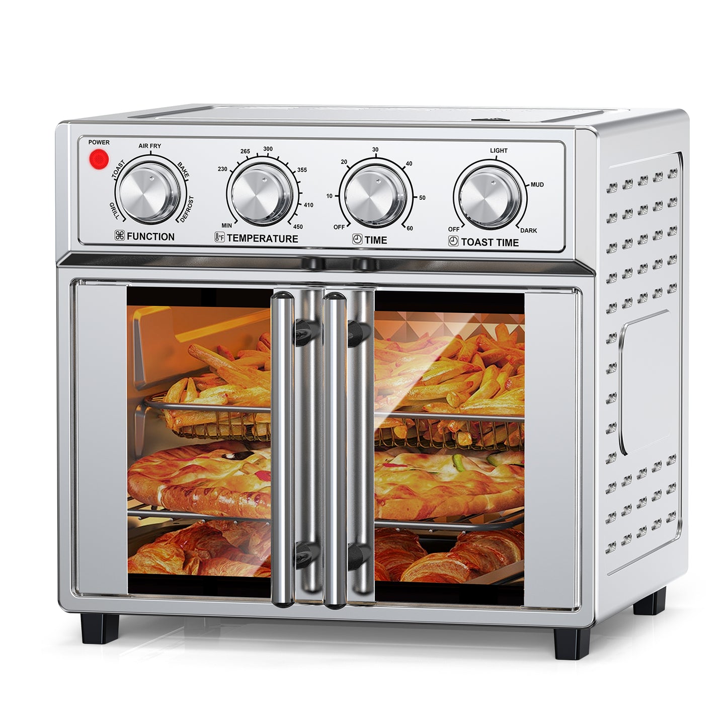 29.5 QT Air Fryer Convection Toaster Oven, French Door, 6 Slices, 1700W,
