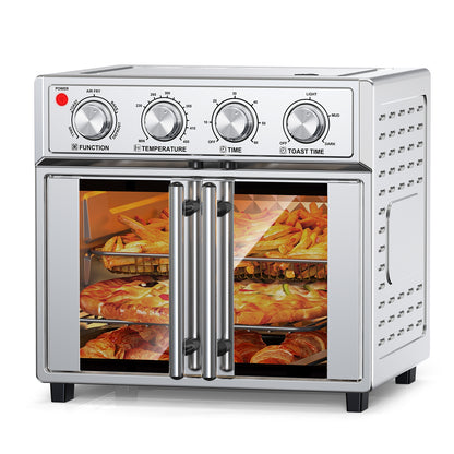 29.5 QT Air Fryer Convection Toaster Oven, French Door, 6 Slices, 1700W,