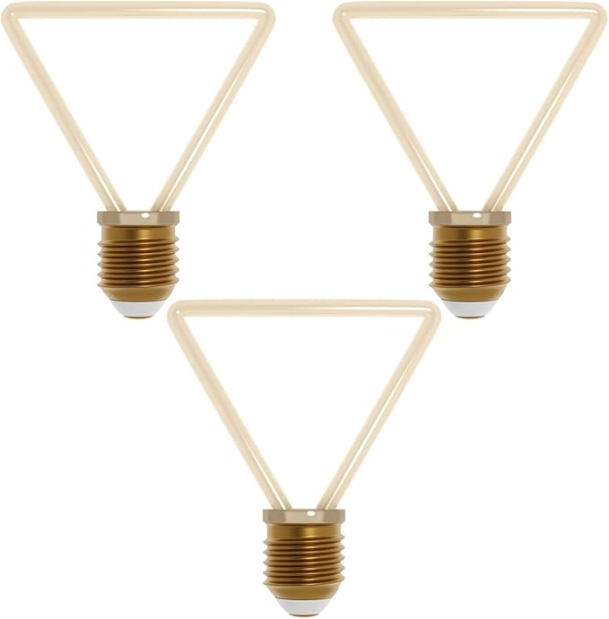 Three triangle-shaped E27 LED bulbs with gold-coloured screw caps