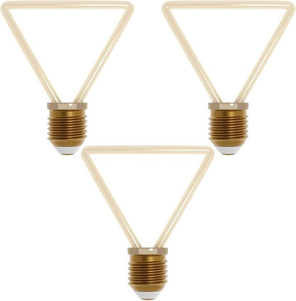 Three triangle-shaped E27 LED bulbs with gold-coloured screw caps
