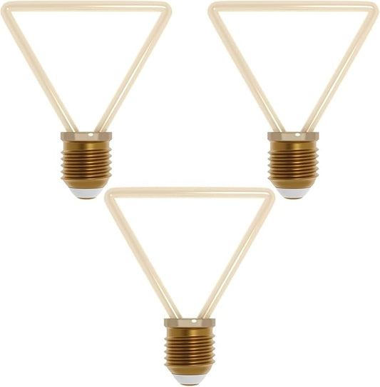 Three triangle-shaped E27 LED bulbs with gold-coloured screw caps