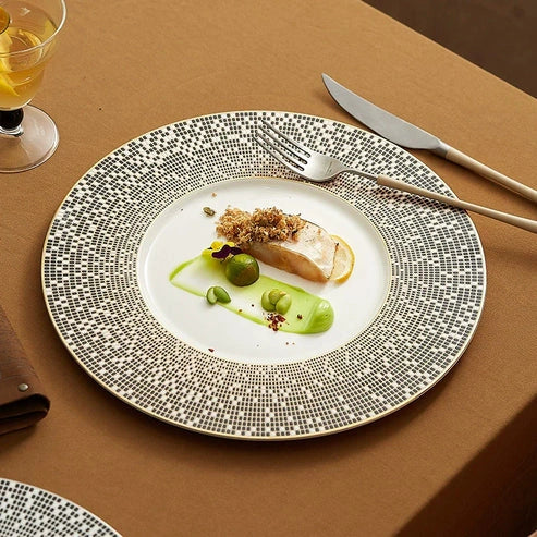 Aaponminimarket Luxury Mosaic Rim Porcelain Dinner Plate