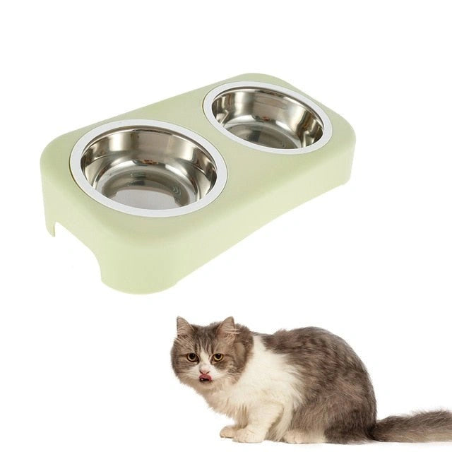 Aaponminimarket Cat Stainless Steel Double Feeding Bowl