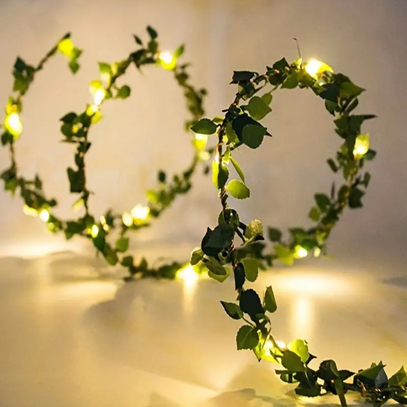 NNETM 5m 50LED Green Leaf String Lights - Battery-Powered Fairy Lights