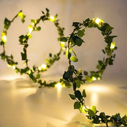 NNETM 5m 50LED Green Leaf String Lights - Battery-Powered Fairy Lights