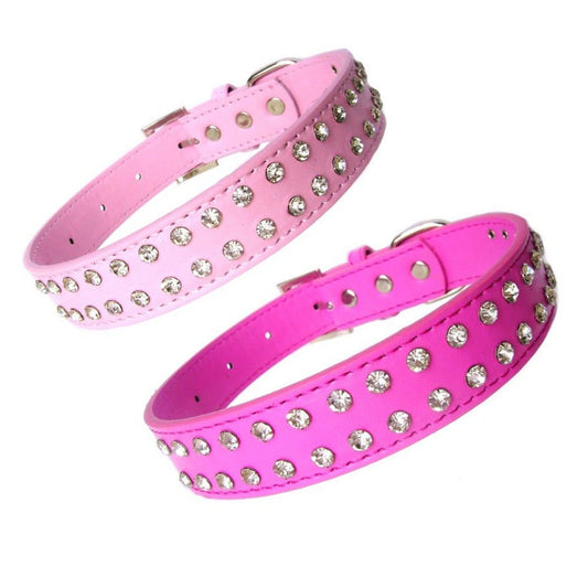 Aaponminimarket 2-Row Dog Collars 10-20" - Pink