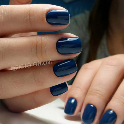 Aapon Mini Market Ltd 24 Pieces Navy Blue Acrylic Press On Nails