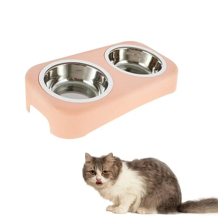 Aaponminimarket Cat Stainless Steel Double Feeding Bowl