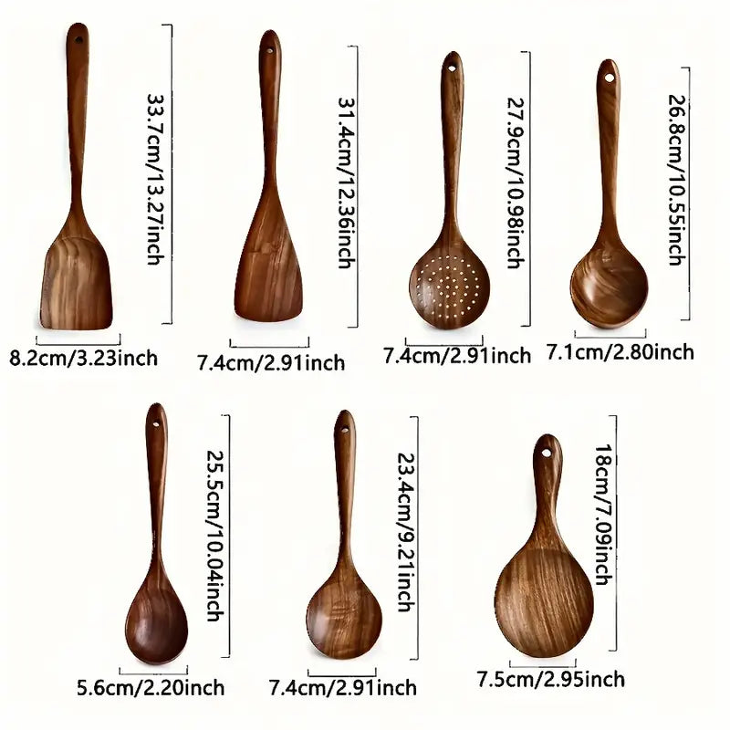 Aapon mini market -7-Piece Natural Teak Wooden Spoons for Cooking Set