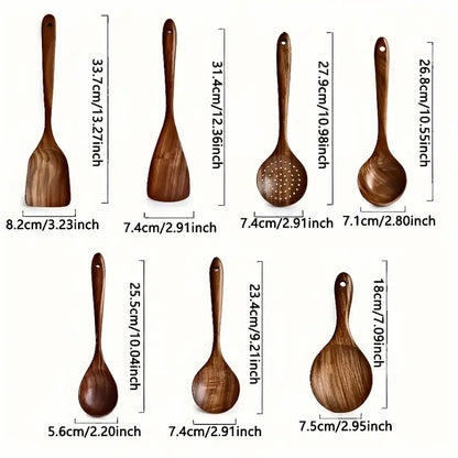 NNETM 7-Piece Natural Teak Wooden Spoons for Cooking Set